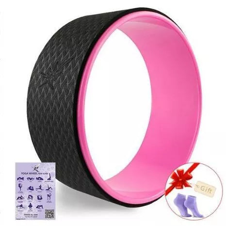 High-density TPE Yoga Wheel in green, pink, purple, wood, or yellow for professional flexibility exercises