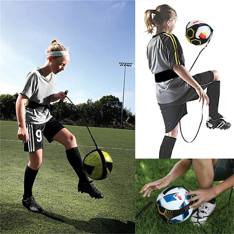 Adjustable Football Trainer for soccer skills development with elastic strap and waist belt