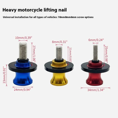 Aluminium alloy frame screw in 6mm, 8mm, and 10mm sizes, shown in blue, red, black, silver, and gold for motorbike parking lift and car trim.