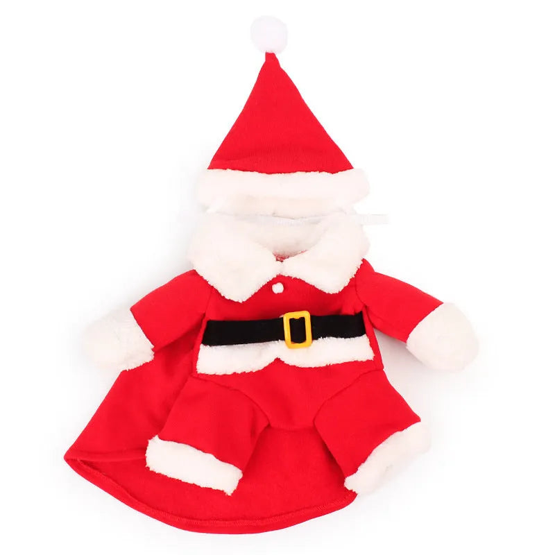 Red polar fleece Santa costume for dog or cat with stretchable design for comfortable fit