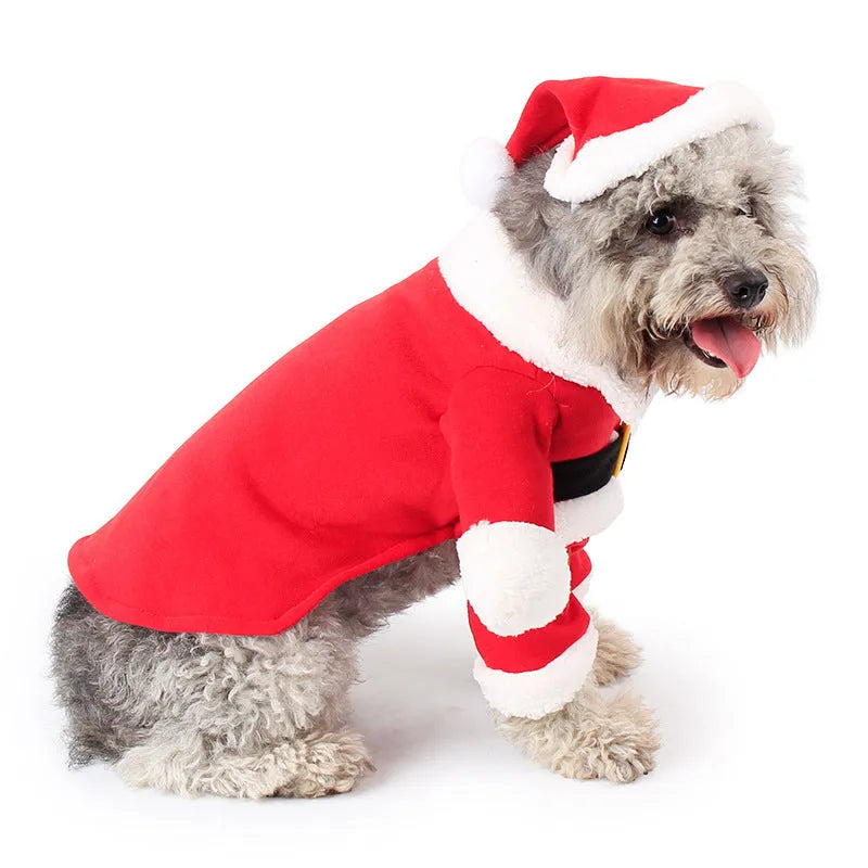 Red polar fleece Santa costume for dog or cat with stretchable design for comfortable fit