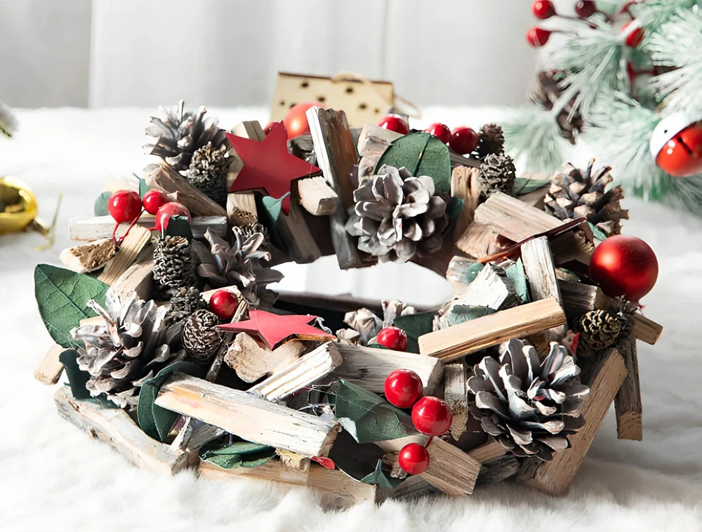 Nordic Porvoo Christmas wreath collection showing five size options from 18cm to 34cm in red and silver colours