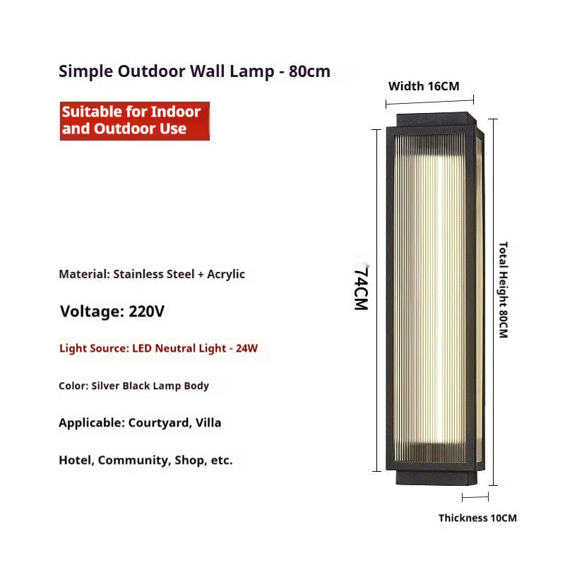 Stainless steel outdoor wall lamp for courtyard and garden lighting in four available sizes