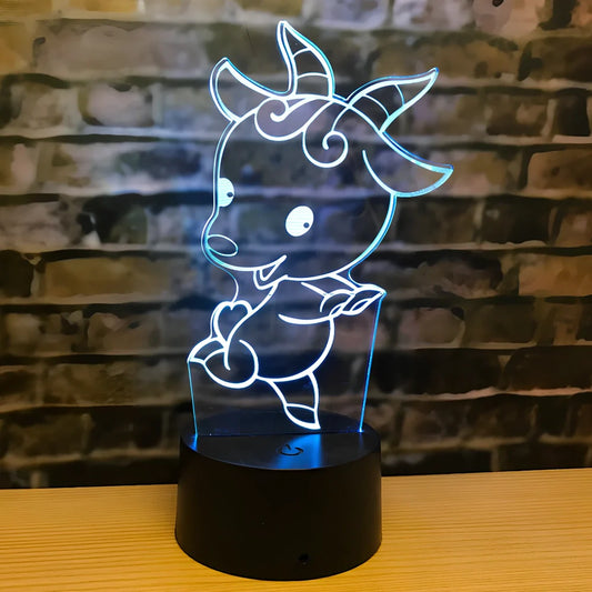 Zodiac LED night light in ox model on ABS base, showing touch-activated seven colours and 87x87x41mm dimensions
