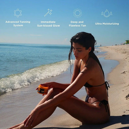 Sun-free tanning gel cream in 150g container with brown and orange colour options