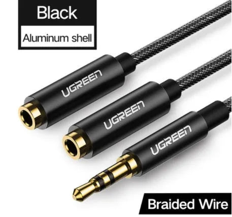 Short 20cm audio cable with gold-plated 3.5mm connectors in black, grey or white colour options