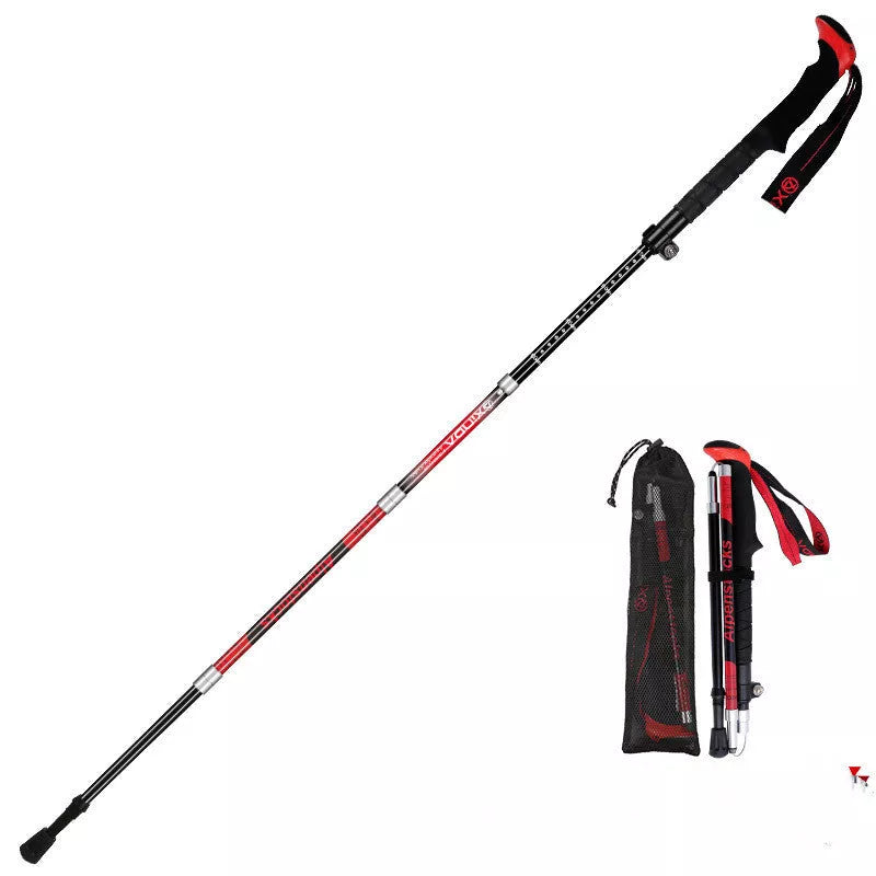 Ultralight carbon trekking poles with adjustable sections and tungsten tips for hiking