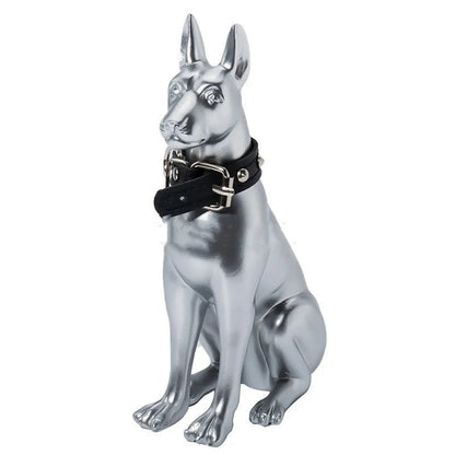 Silver Doberman dog sculpture, hand-made resin animal ornament, 18x10x5cm, for living room decoration
