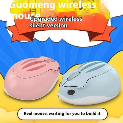 Hamster compact wireless Bluetooth mute mouse in yellow, pink, and grey colours.