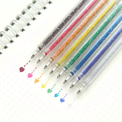 Box of eight Shanzhi 623 plastic flashing account pens with colour changing LED lights, 16 cm long.