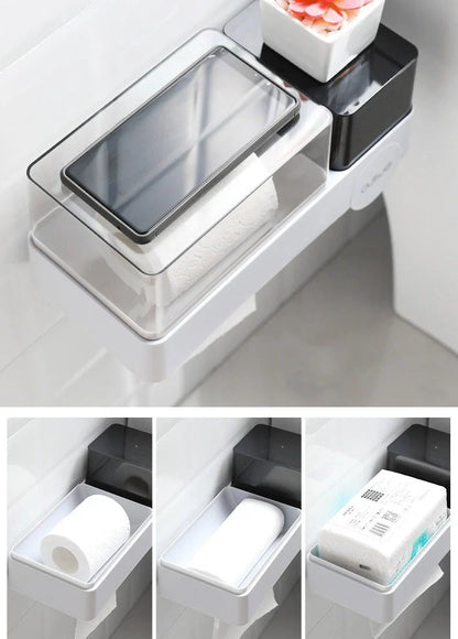 Waterproof tissue box with integrated toilet paper dispenser for convenient bathroom organization
