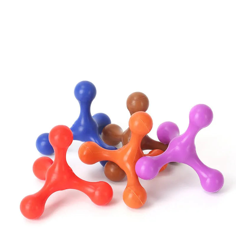 Blue three-legged silicone chew toy for small and medium dogs measuring 9.5cm with beef flavour