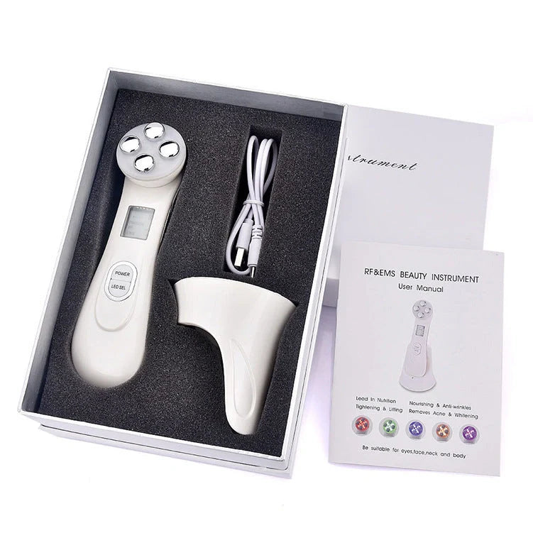 EMS radio frequency beauty instrument for skin rejuvenation in white, pink, and black