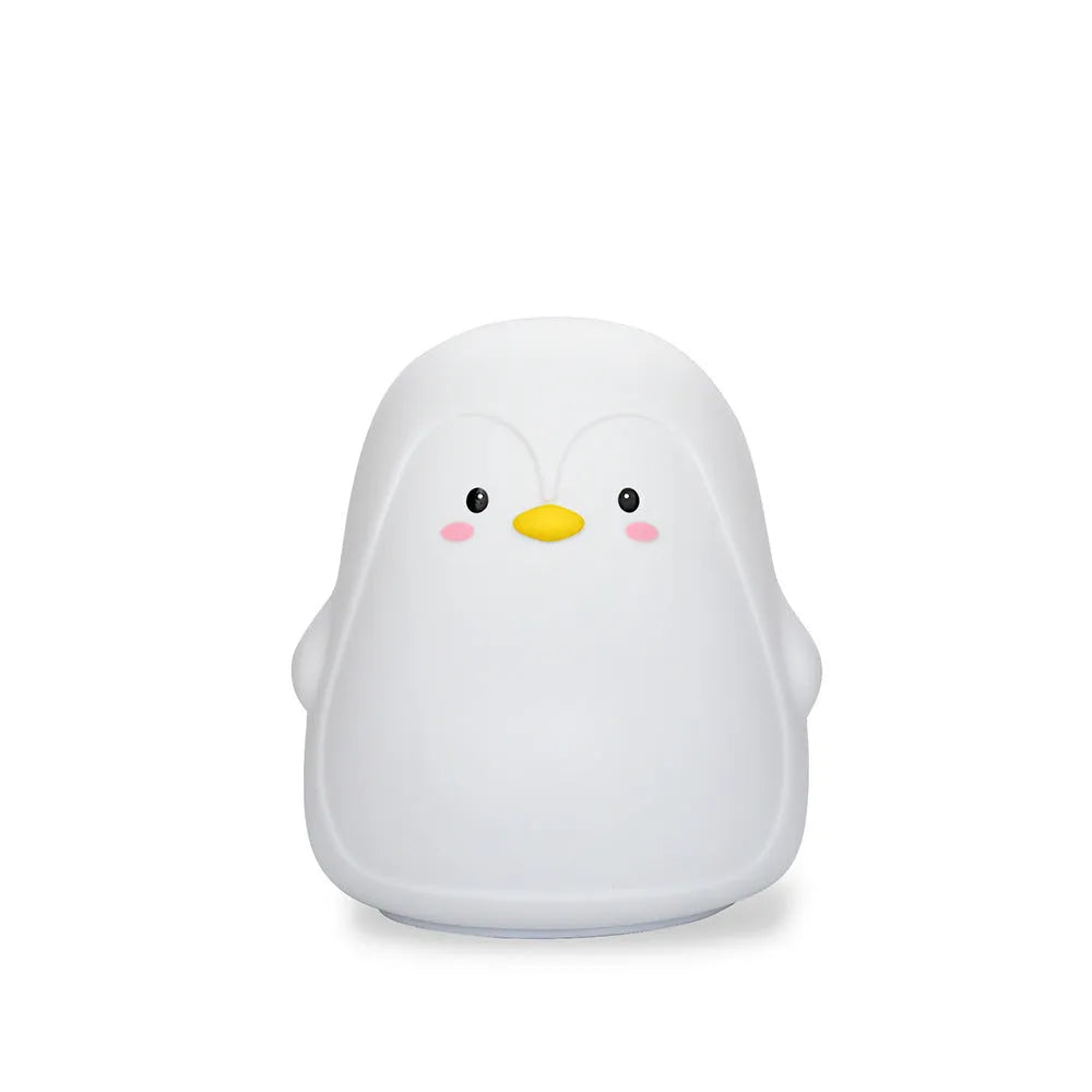 Penguin-shaped USB rechargeable night light with soft white glow