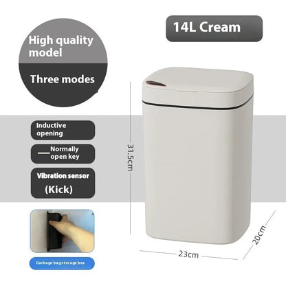 Square automatic induction garbage bin with sensor opening lid in milky white colour variant