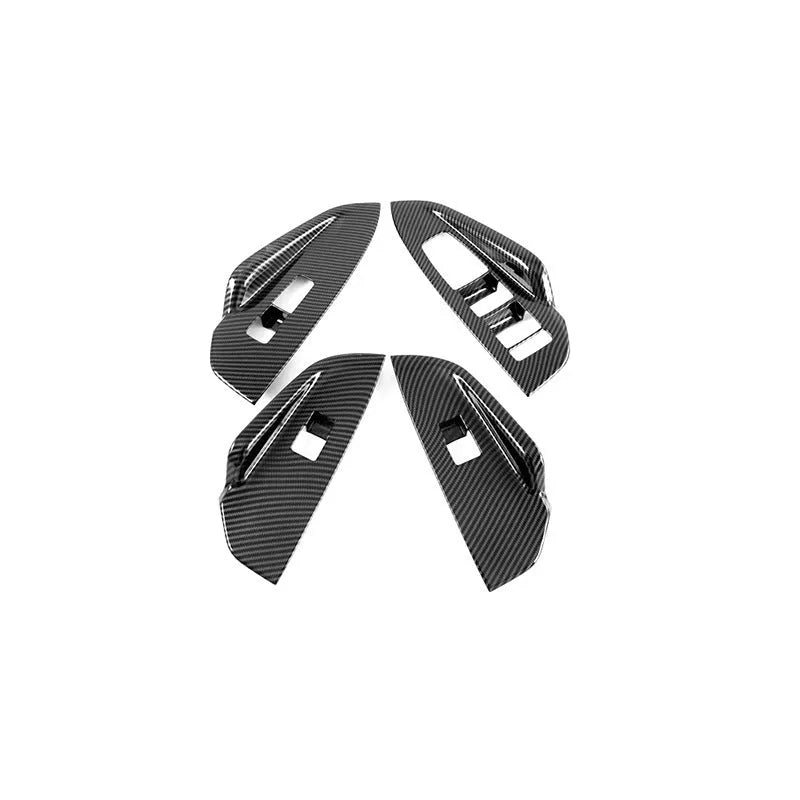 Kaiku glass lifting button panel patch set in ABS plastic carbon fibre colour, four-piece inner armrest frame trim