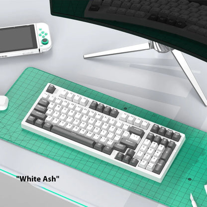 Mechanical keyboard and wireless mouse set in a chosen colour like beige gray or sky blue on a desk.
