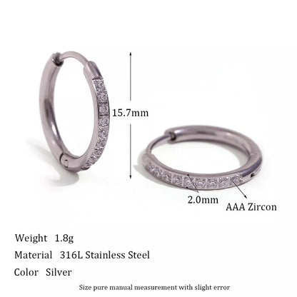 Women's titanium steel zircon earrings with electroplating, available in gold and steel finishes