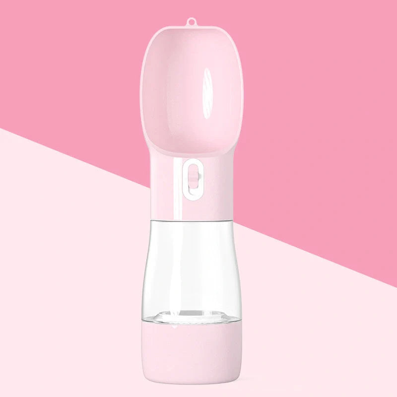 Traveling Out Portable Dog Water and Food Dispenser in pink, green, blue, and gray