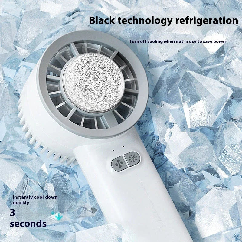 Powerful handheld turbo fan with ice-cooling technology for portable, refreshing airflow anytime