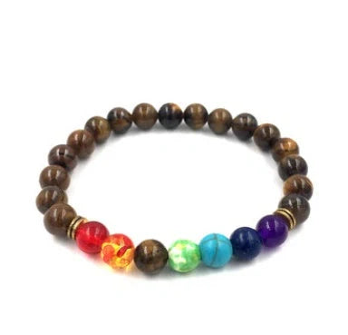 Agate molten rock 8mm energy chakra bracelet with colourful beads and alloy accents