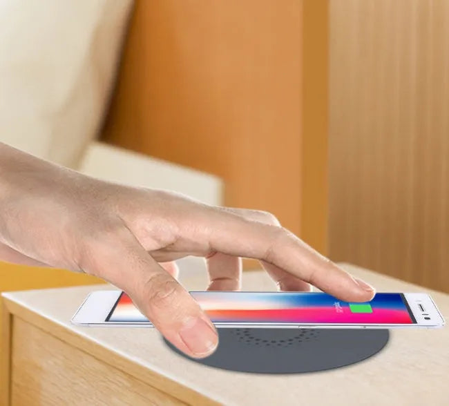 60mm round embedded wireless phone charger for furniture with USB port.
