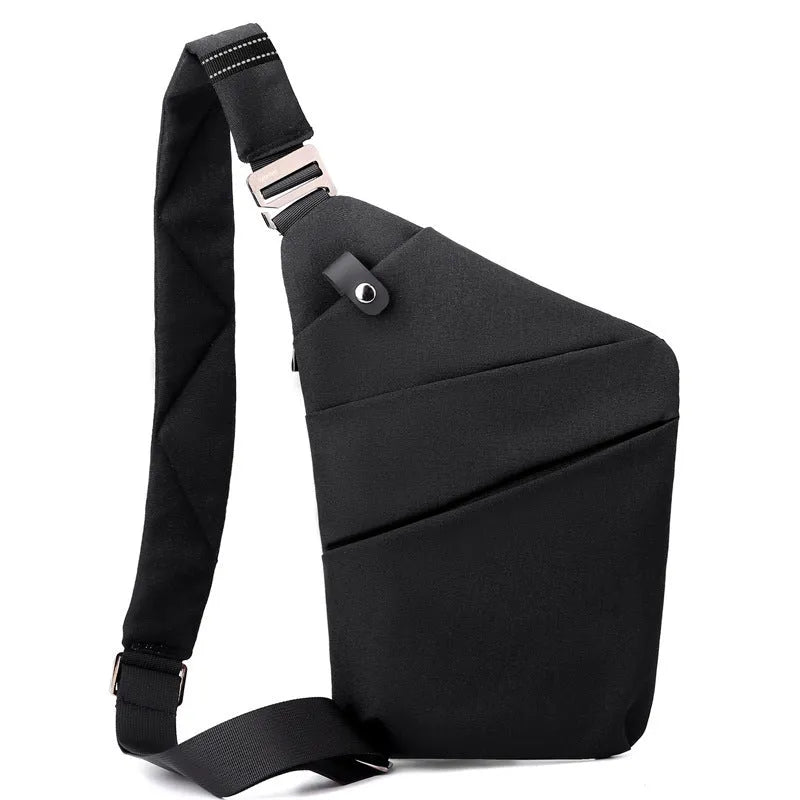 Canvas chest bag 31x20x1cm, 190g, one-shoulder crossbody with anti-radiation fabric inside, smoke black or silver grey
