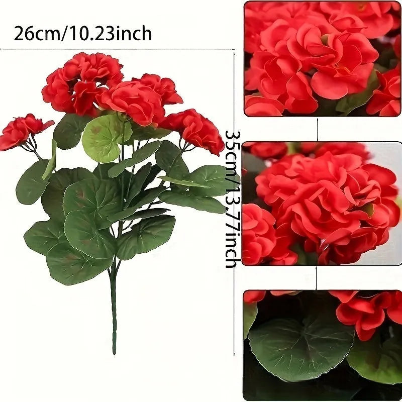 35cm tall red artificial crabapple silk flower with geranium-style details for home decoration