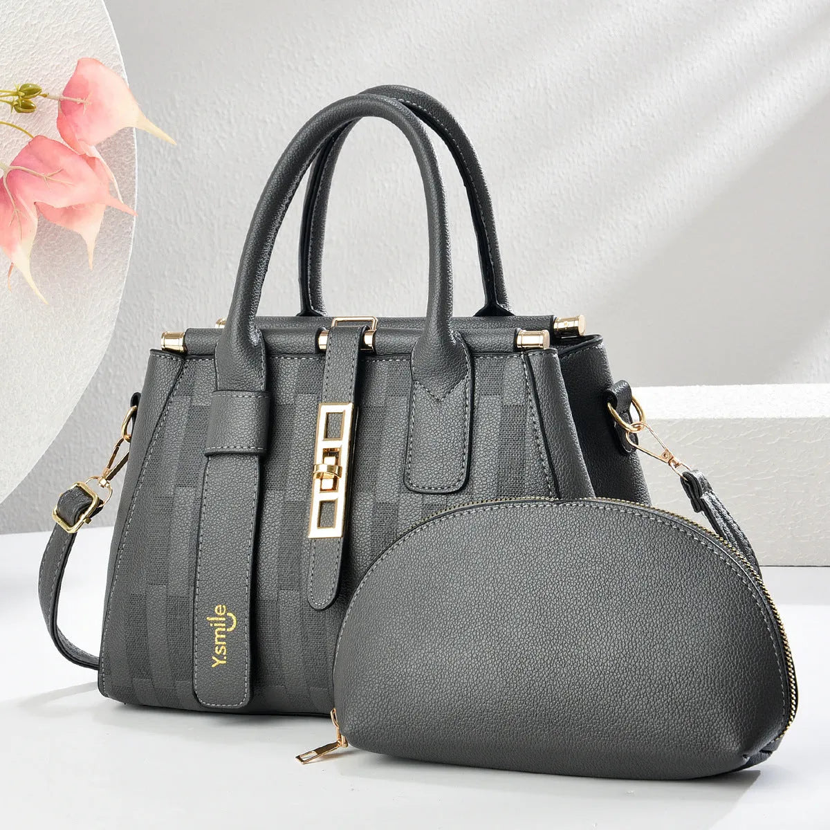 Round crossbody shoulder handbag in PU leather, shown in a choice of eight colours including black, khaki, and pink.