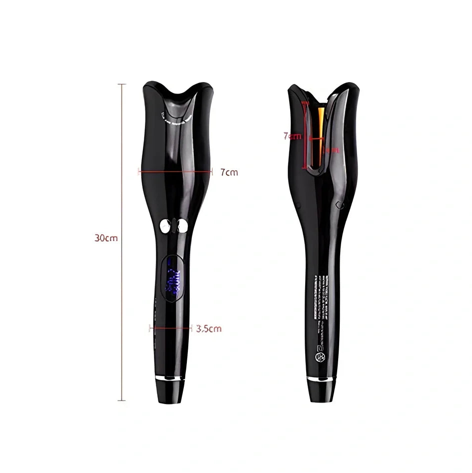 Blue automatic ceramic rotating curling iron with digital display and 2.5 cm barrel for anti-scald curls in 15 seconds
