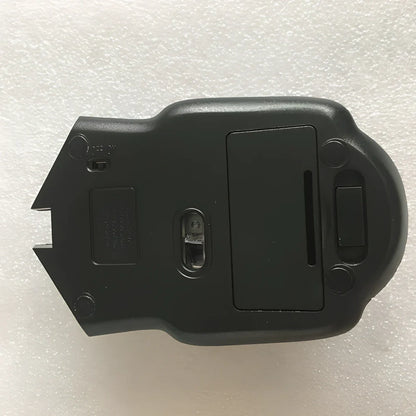 Black wireless computer mouse with six buttons and USB receiver, 100-120mm size