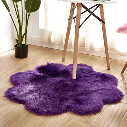 Artificial woolen carpet rug with floral sheepskin pattern in plush fabric, available in multiple sizes and colours