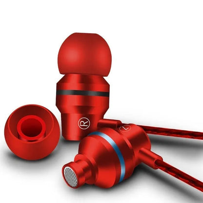 Wired in-ear headphones with a black cable, 3.5mm plug, and detachable silicone earplugs in various colours.