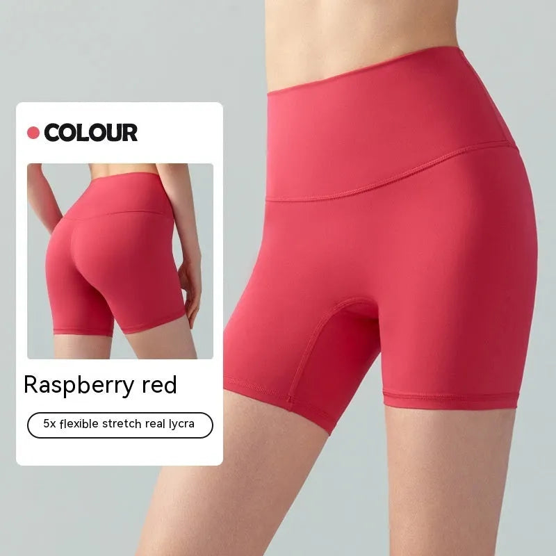 Women's high-waist Lycra yoga shorts in leaf green for yoga and fitness