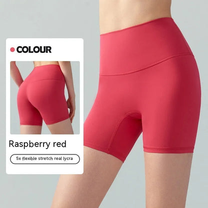 Women's high-waist Lycra yoga shorts in leaf green for yoga and fitness