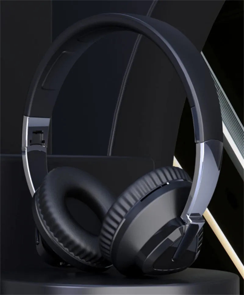 H3 wireless over-ear headset in black showing AUX port and on-ear controls.