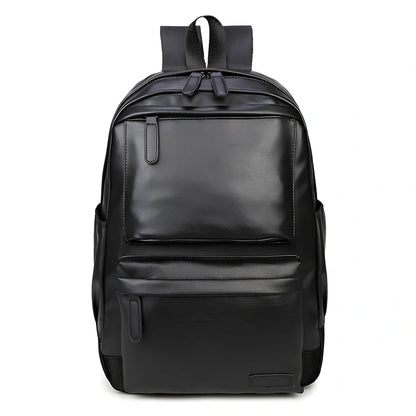 Black men's waterproof travel backpack showing computer pocket and double shoulder straps