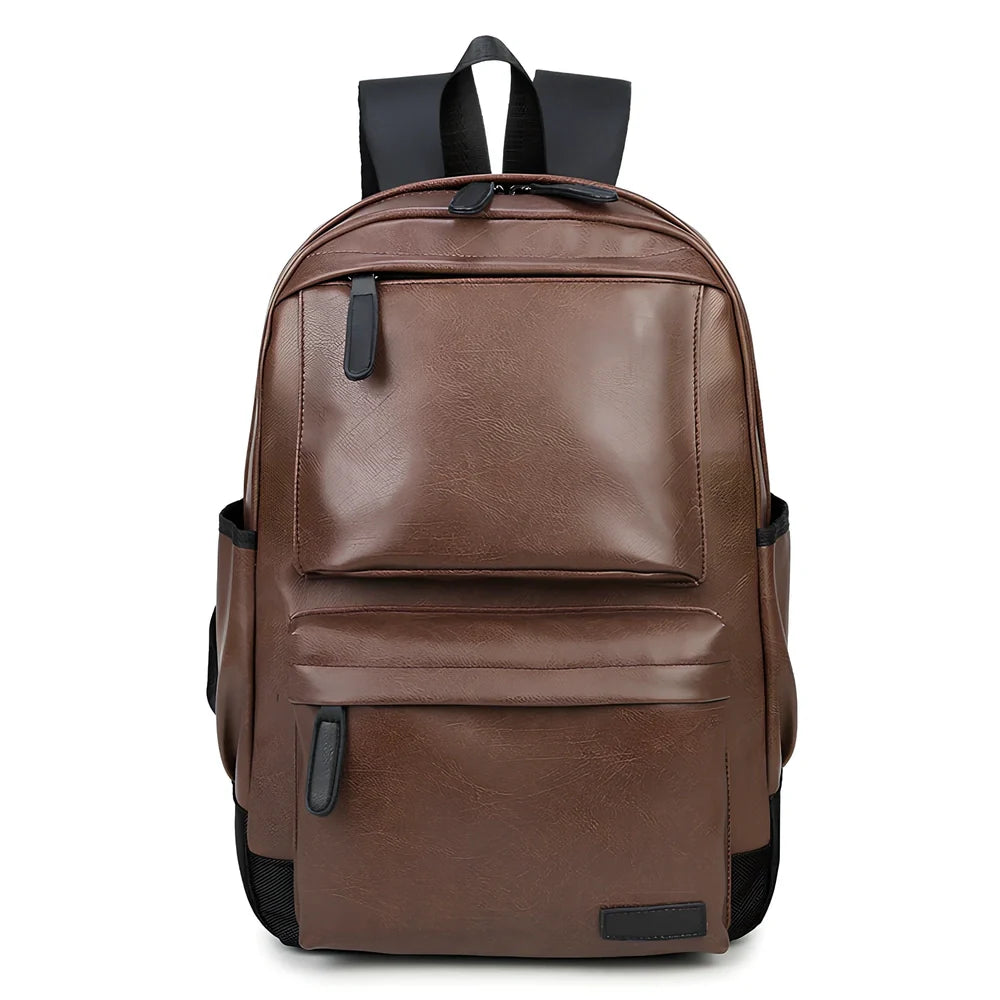 Black men's waterproof travel backpack showing computer pocket and double shoulder straps