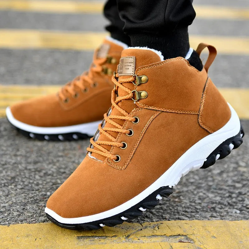 Men's cotton suede winter boots in black, blue, or brown, sizes 39-44
