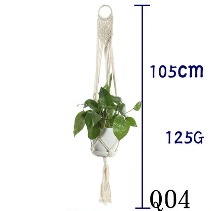 Handmade beige cotton rope indoor plant hanger basket for stylish home decor