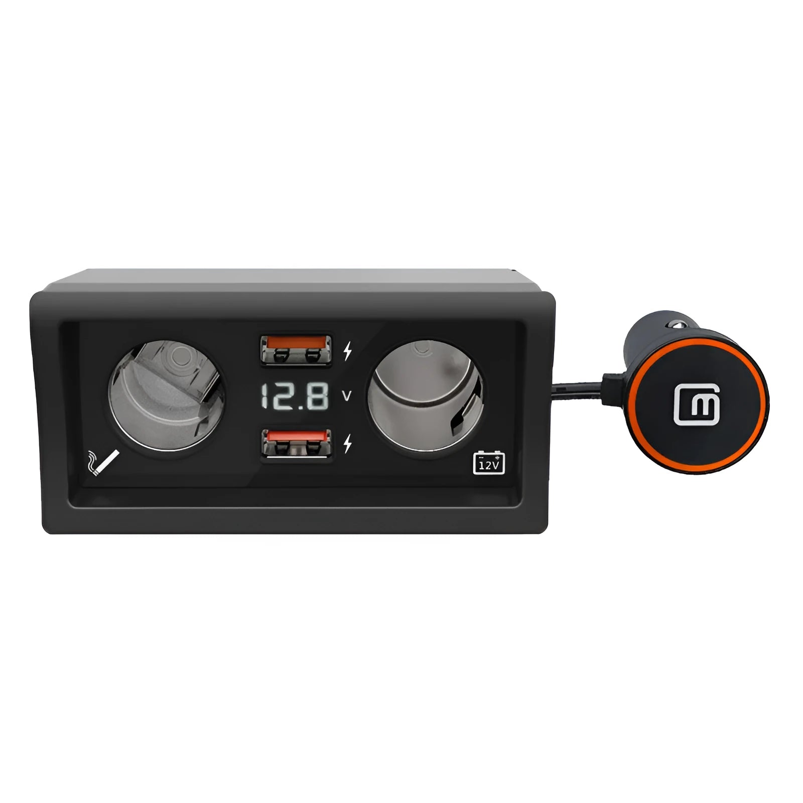 QC3.0 fast car charger adapter for 12V socket with Android and Apple style options.