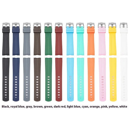 20mm wide genuine leather smartwatch strap in multiple colours with silver buckle.