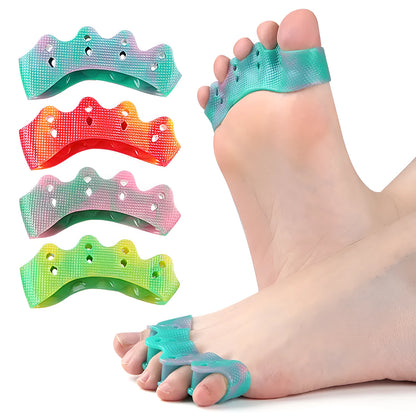Five-hole SEBS toe separator in colour gradient, average size, for overlapping toes and daily leisure use
