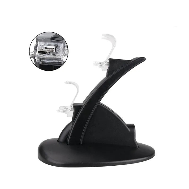 Black Xbox One dual controller charging station with two controllers docked