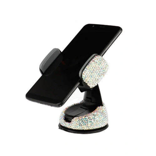 Diamond-encrusted car phone holder mounted on air vent with smartphone securely attached