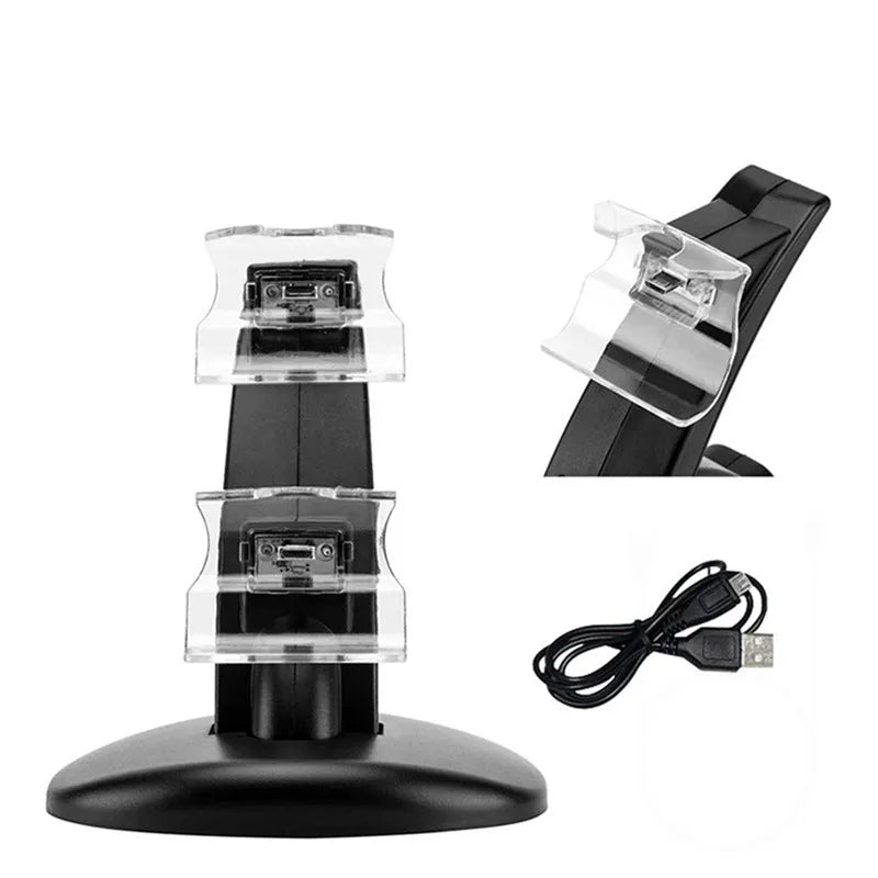 Black Xbox One dual controller charging station with two controllers docked