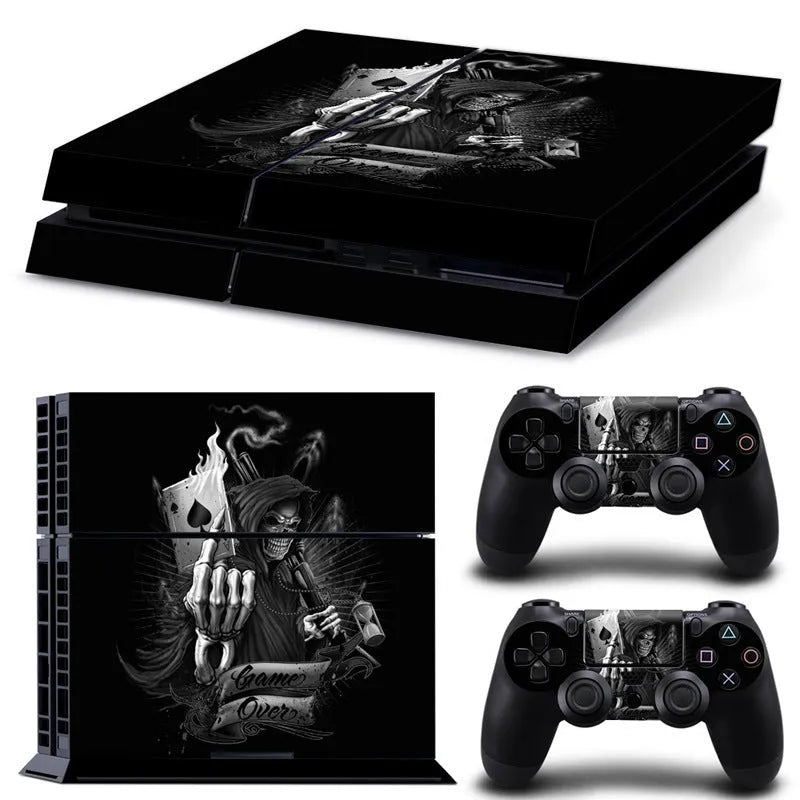 PS4 console protective film in various style designs showing 0.001mm thickness