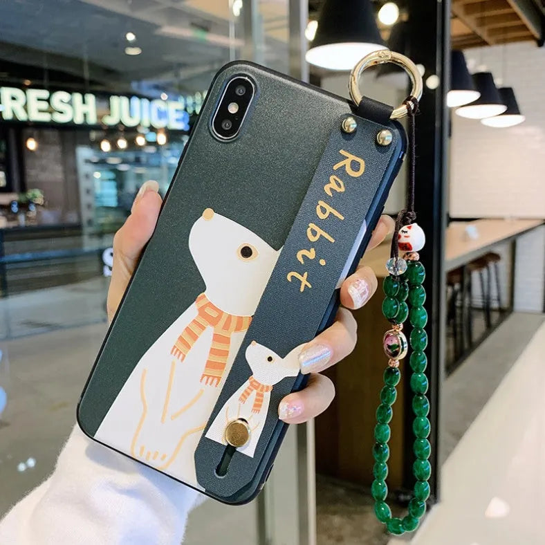 Samsung Galaxy phone case with folded-out bracket stand showing hands-free viewing angle