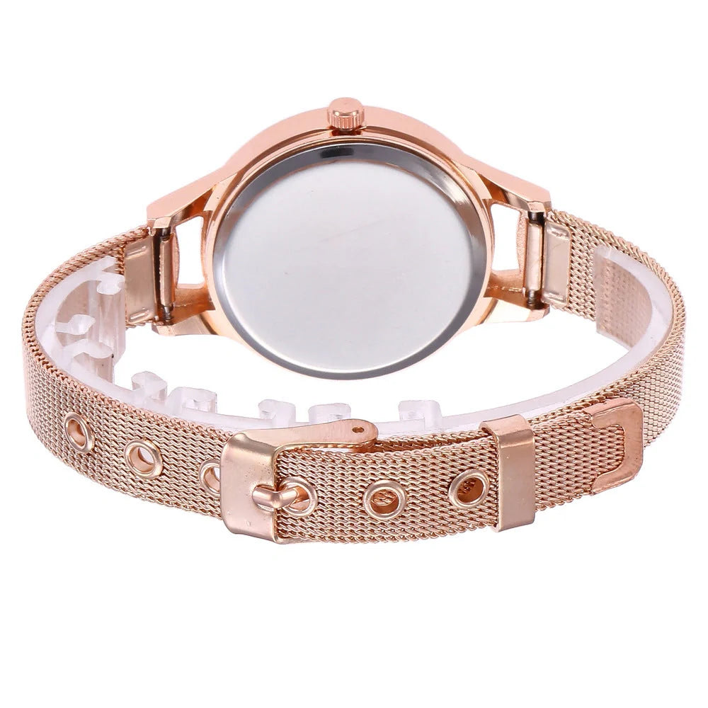 Elegant Rose Gold Stainless Steel Mesh Watch for Women