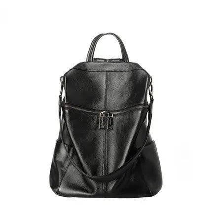 Genuine leather women's retro backpack in large capacity with waterproof construction and internal compartments